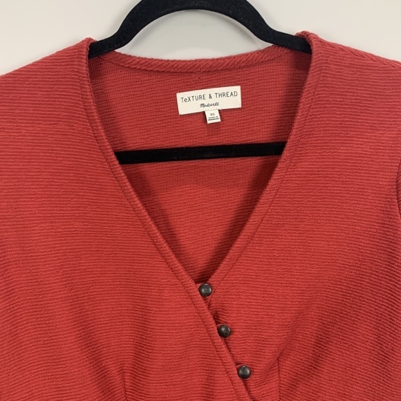 Madewell Texture & Thread Button Wrap Top- Burnt Orange - Picture 3 of 11